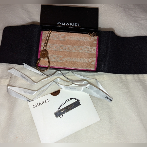 CHANEL Pony Hair Key Cles Card Holder with Box Beige Pink VGUC - Picture 4 of 11